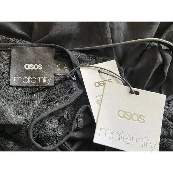 NWT ASOS Maternity Dress Belted Lace Bodice Black Size 2 New - Picture 4 of 5